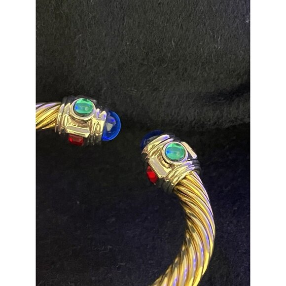 Vtg 90s Mogul Bracelet Gripoix Glass Cabochons Gold Tone Twisted Cable Adjustabl - Picture 11 of 16